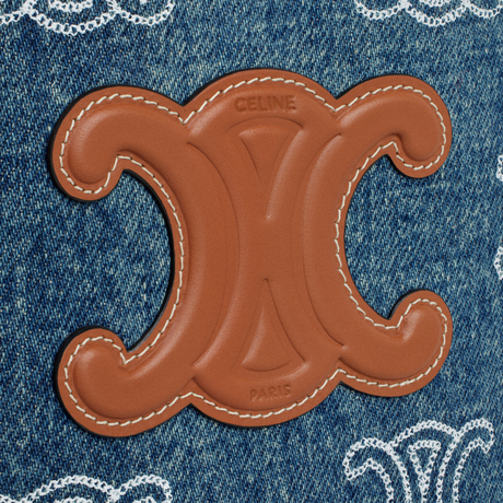 MINI BUCKET CUIR TRIOMPHE IN DENIM WITH TRIOMPHE ALL-OVER EMBROIDERY AND CALFSKIN - Image 4